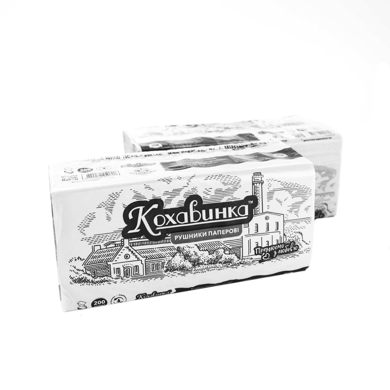 Рушники паперові V-V складання ТМ “Кохавинка” одношарові 200шт. тиснені, листові 230х250 мм сірі